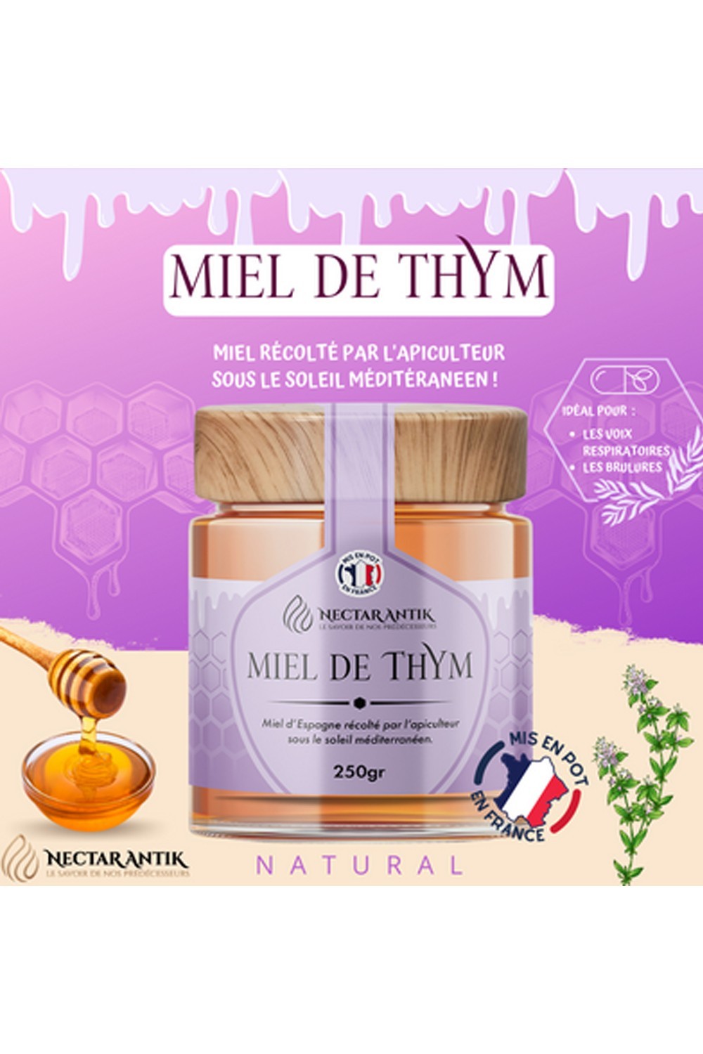 Spansk Timian Honning 250gr - Antik Nektar-Miel 100% naturel-Safwa Boutique