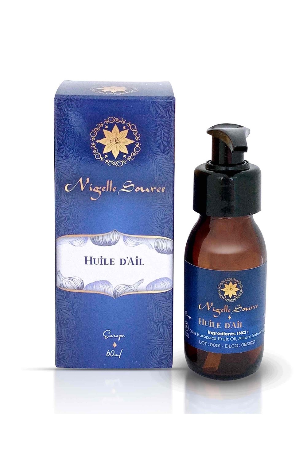 Óleo de Alho Bio do Quénia 60ml Qualidade Cosmética e Alimentar - Fonte de Nigella-Soin des cheveux-Safwa Boutique