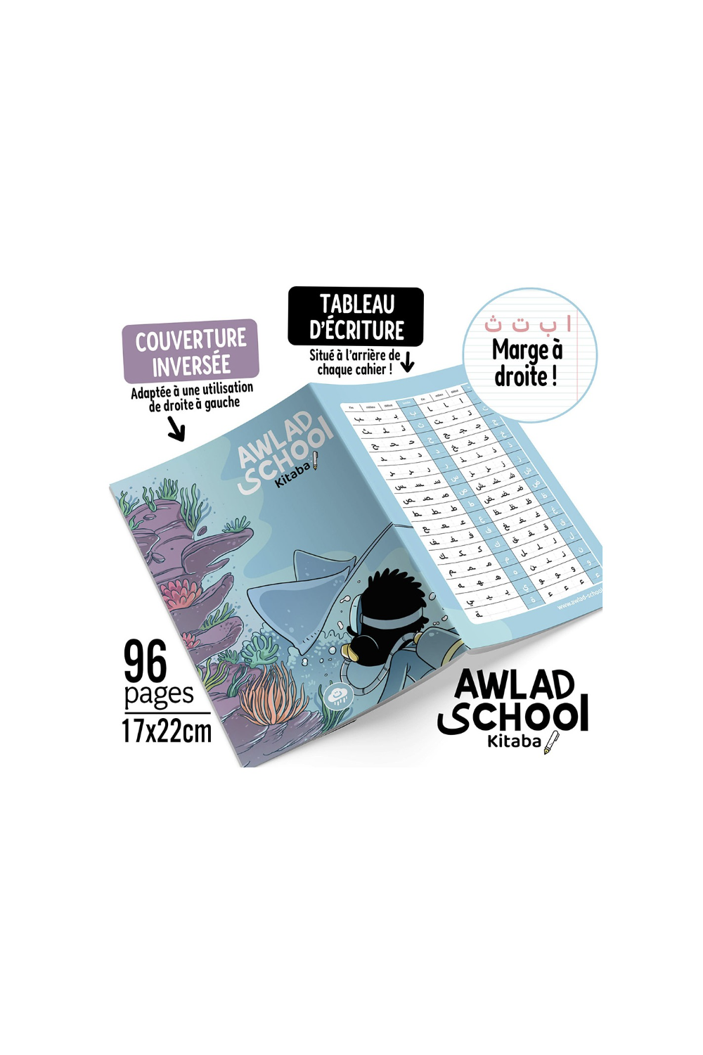 Quaderno di scrittura araba Awlad School - Edizioni Bdouin-Apprendre l'arabe-Safwa Boutique