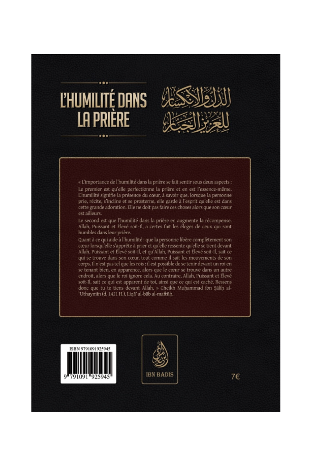 L'humilité Dans La Prière, De Al-Hafiz Ibn Rajab Al-Hanbali - Edition IBN BADIS-Rappels & Invocations-Safwa Boutique
