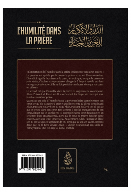 Ödmjukhet i Bön, av Al-Hafiz Ibn Rajab Al-Hanbali - Utgåva IBN BADIS-Rappels & Invocations-Safwa Boutique