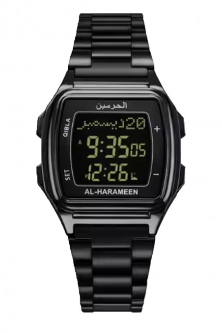 Montre Azan AL-HARAMEEN HA-6461 Montre horaires Azan en acier inoxydable haut de gamme avec double affichage-Montre & Horloge Adhan-Safwa Boutique