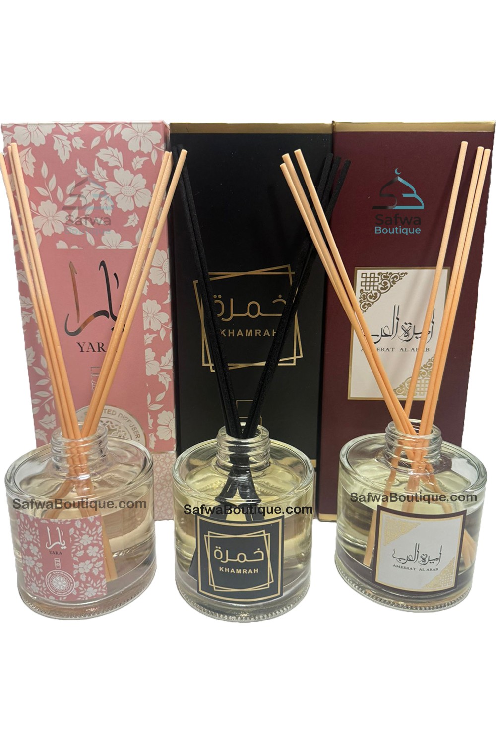 Sett med 3 Duftdiffusere Yara/Khamrah/Ameerat Al Araab 100mL-Diffuseur de Parfum-Safwa Boutique