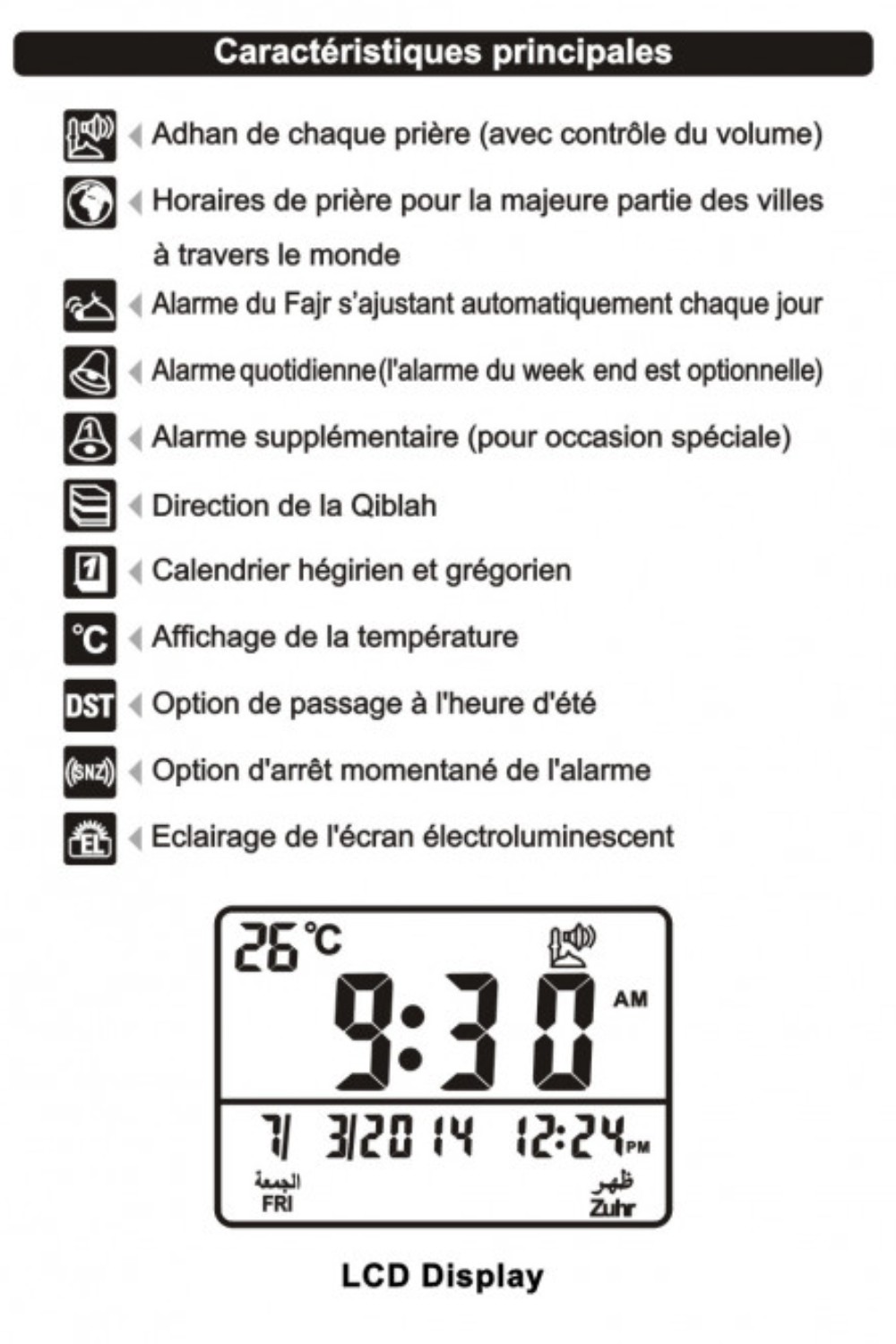 Relógio Adhan AL-HARAMEEN HA-3005, Relógio de oração com horários Azan, despertador digital muçulmano-Montre & Horloge Adhan-Safwa Boutique