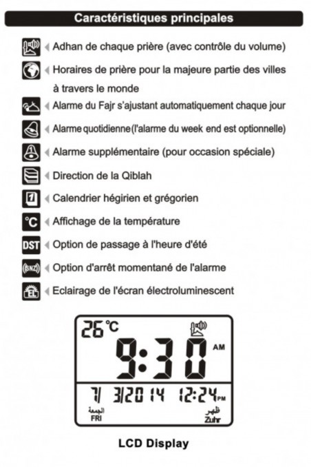 Reloj Adhan AL-HARAMEEN HA-3005, Reloj de oración con horarios Azan, despertador digital musulmán-Montre & Horloge Adhan-Safwa Boutique