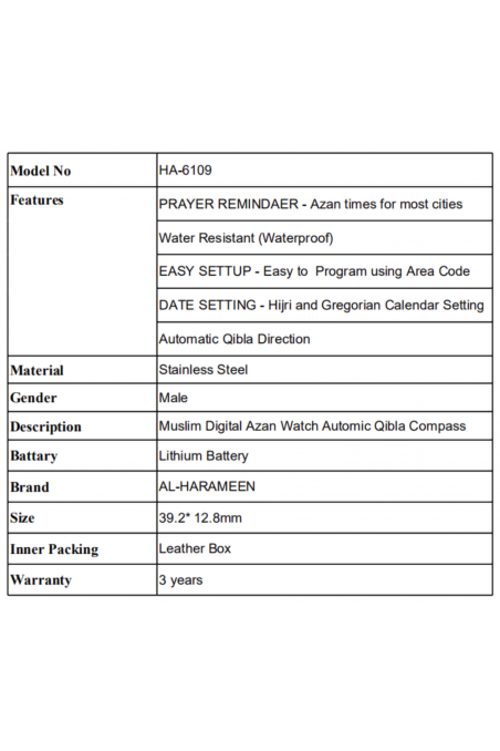 Original lyxklocka Saphir AL-HARAMEEN HA-6109 Digital Azan tidvattentät klocka, Rostfritt stål armbandsur-Montre & Horloge Adhan-Safwa Boutique