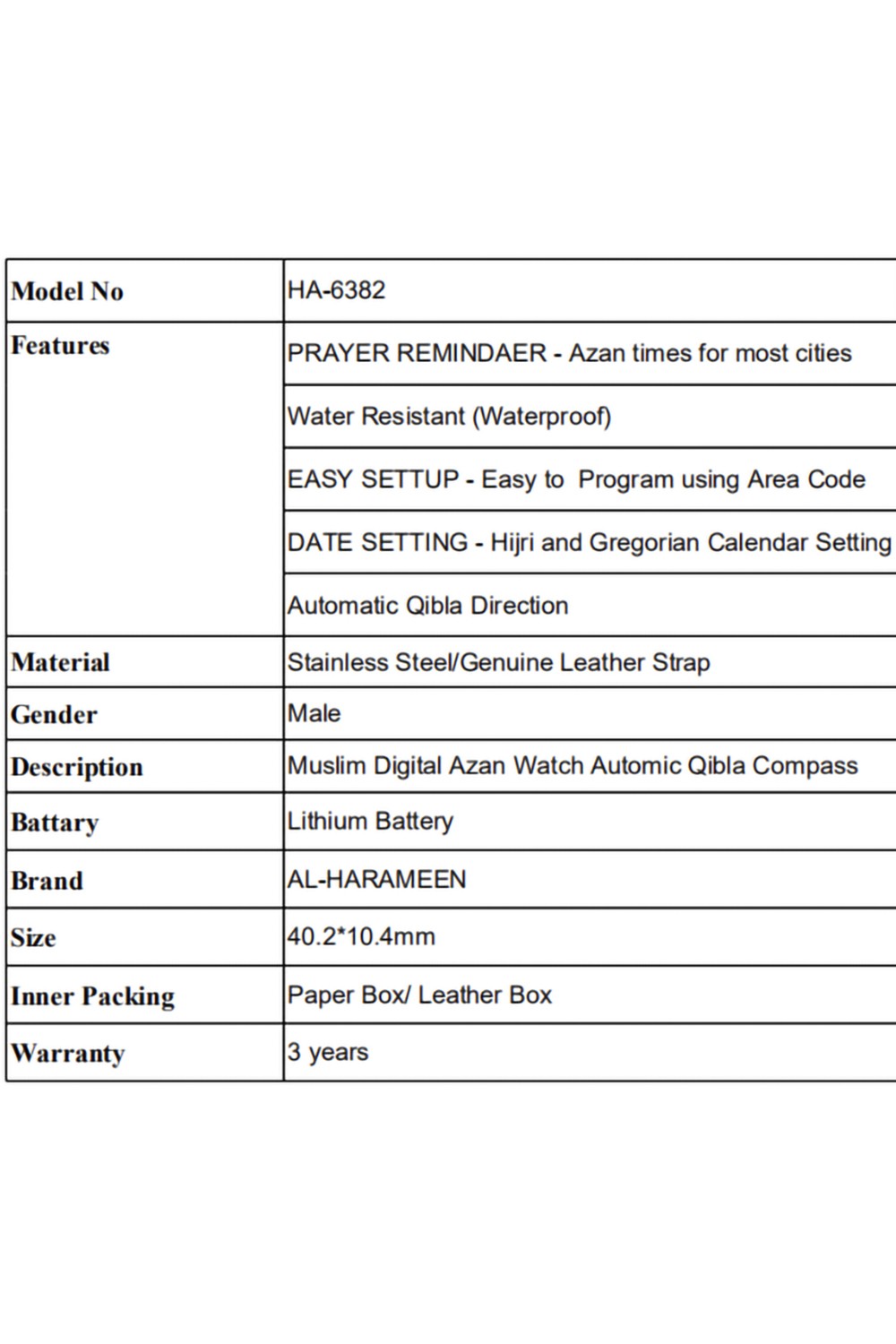Orologio di lusso originale AL-HARAMEEN HA-6382 Orologio digitale orari Azan, Orologio Azan digitale-Montre & Horloge Adhan-Safwa Boutique