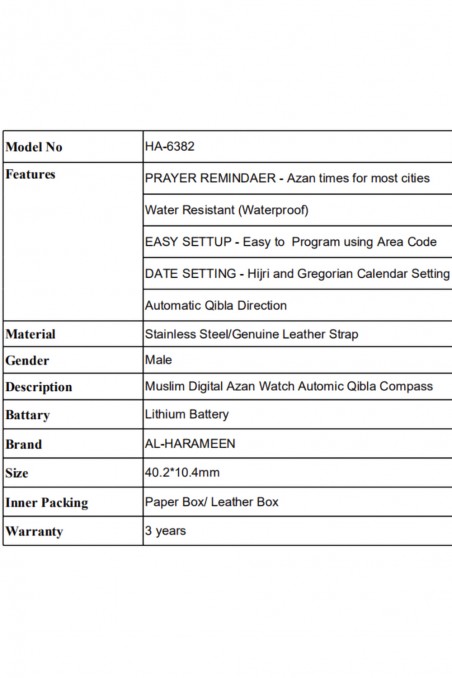 Orologio di lusso originale AL-HARAMEEN HA-6382 Orologio digitale orari Azan, Orologio Azan digitale-Montre & Horloge Adhan-Safwa Boutique