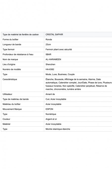 Relógio de Luxo original AL-HARAMEEN HA-6382 Relógio Digital horários Azan, Relógio azan digital-Montre & Horloge Adhan-Safwa Boutique