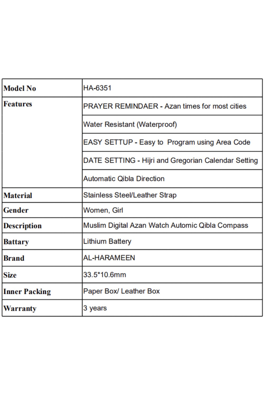 Al Harameen HA-6351 digitaalinen kello, kultainen nahkainen naisten kello, nahkainen lahjalaatikko-Montre & Horloge Adhan-Safwa Boutique