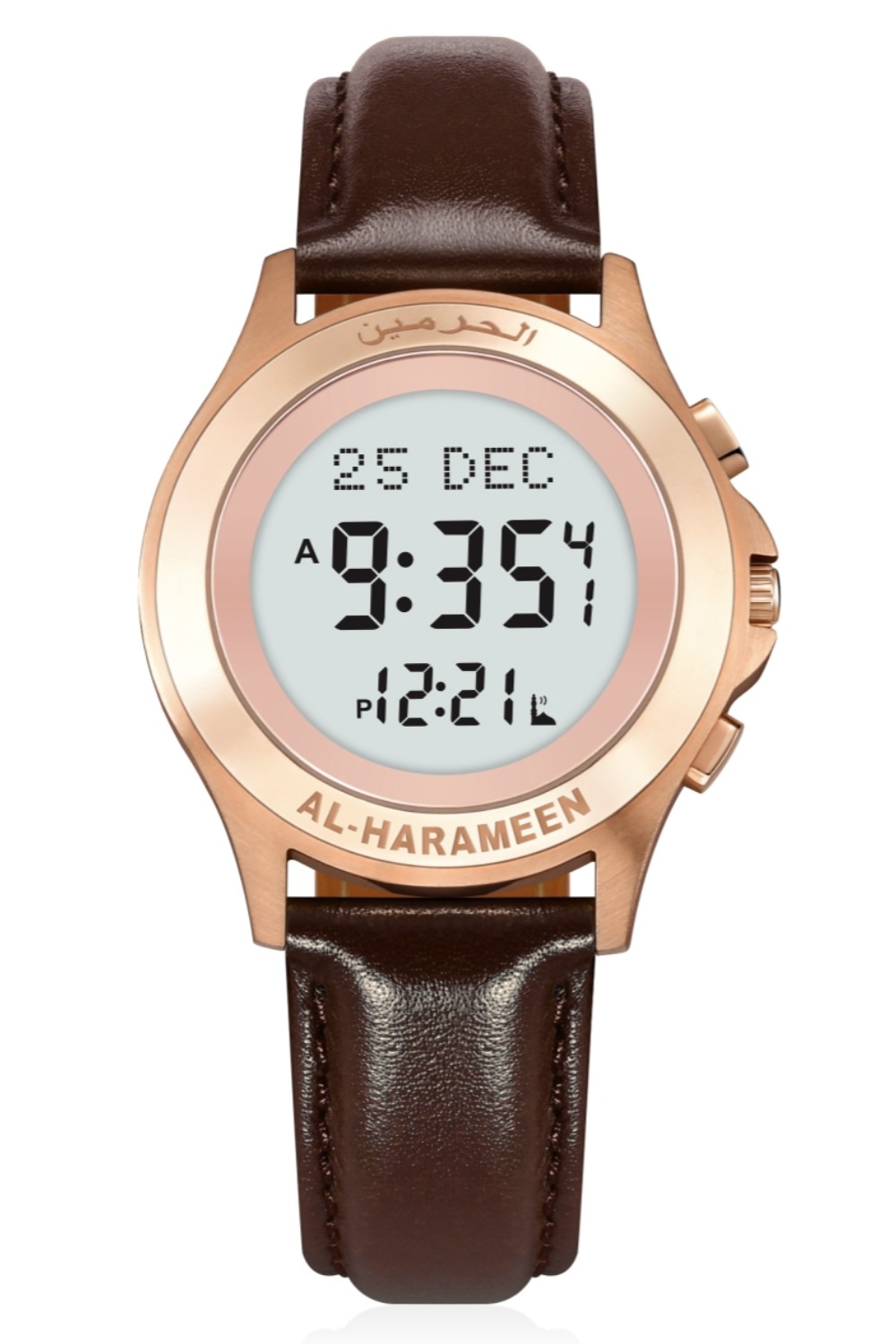 Digital klocka Al Harameen Azan HA-6371, Vattentät Azan tidklocka Läderpresentlåda-Montre & Horloge Adhan-Safwa Boutique