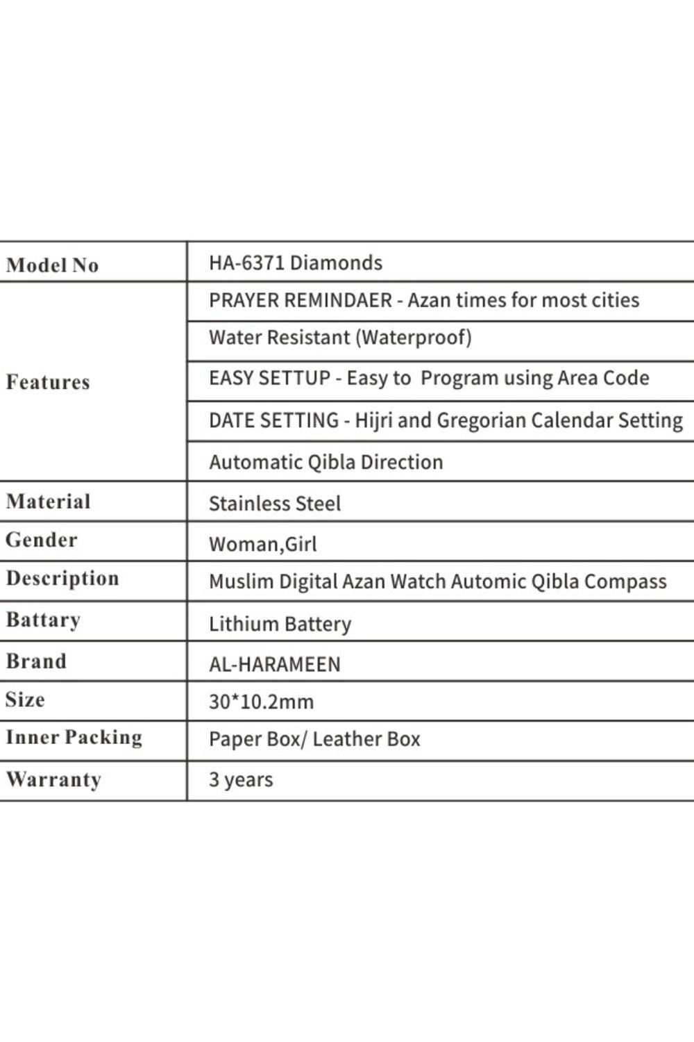 Digitaalinen Al Harameen Azan HA-6371 -kello, vedenkestävä Azan-aikakello nahkaisessa lahjapakkauksessa-Montre & Horloge Adhan-Safwa Boutique