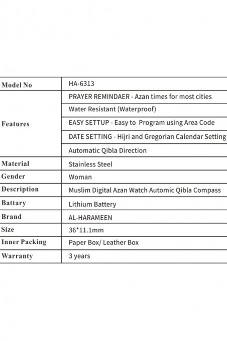 Alkuperäinen luksuskello AL-HARAMEEN HA-6313 Azan-aikakello, nahkainen lahjalaatikko, digitaalinen Azan-kello Al harameen-Montre & Horloge Adhan-Safwa Boutique