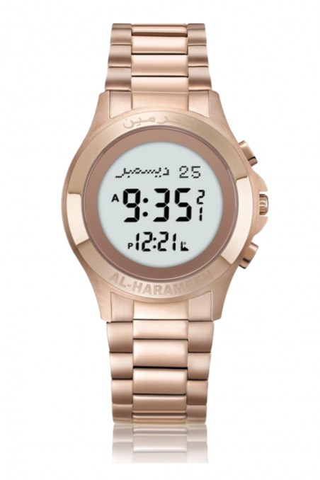 Vedenkestävä Azan-kello AL HARAMAIN HA-6371 Timantit ruostumattomasta teräksestä Azan-aika Digitaalinen kello-Montre & Horloge Adhan-Safwa Boutique
