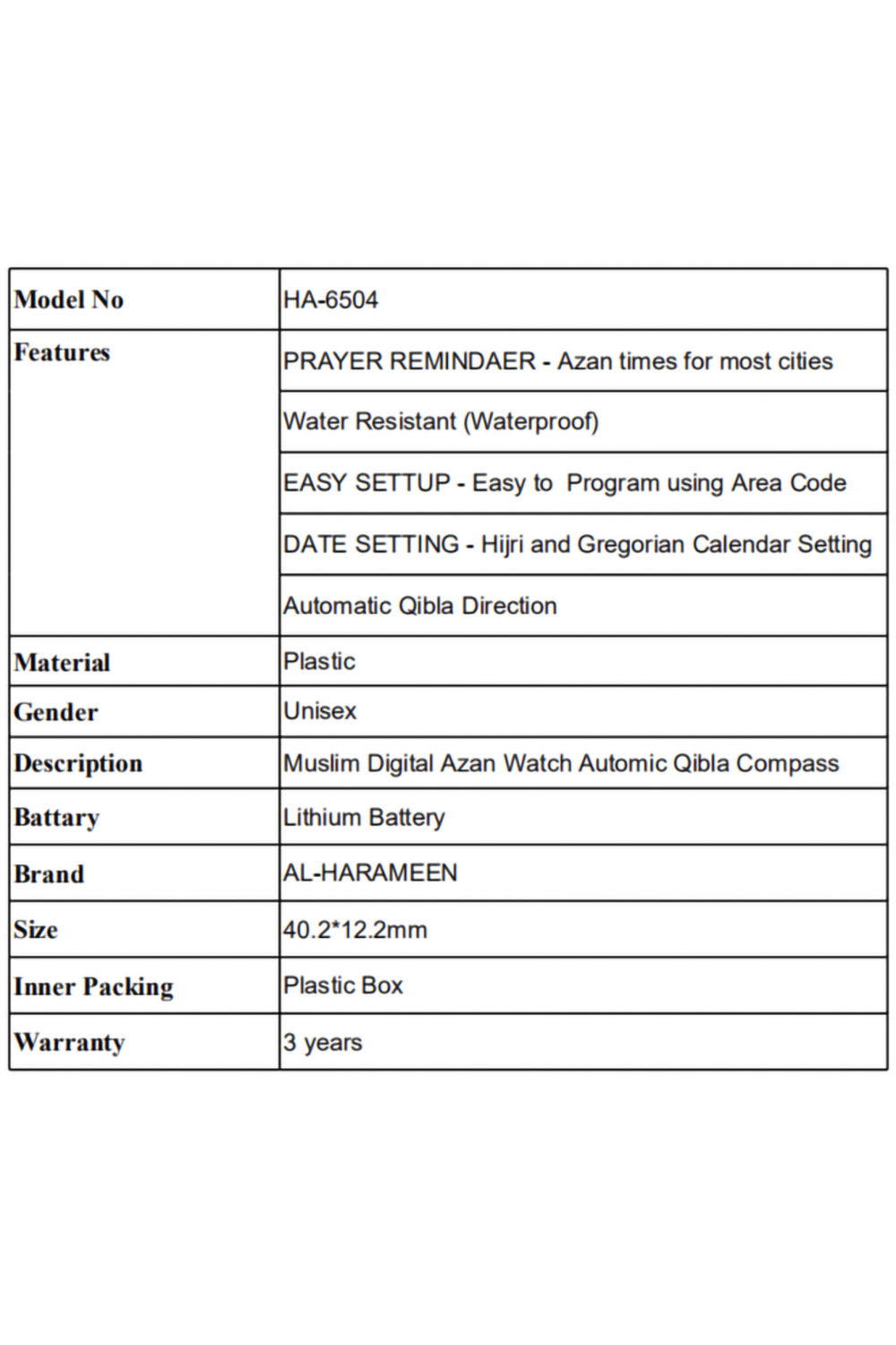 Digital klocka Al Harameen HA-6504, Al-Haramains eleganta klockor för ungdomar-Montre & Horloge Adhan-Safwa Boutique