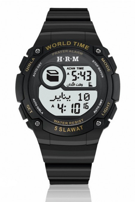 Relógio desportivo Al Harameen HA-6514, Relógio à prova de água com horários Azan Relógio Horas de oração em todo o mundo-Montre & Horloge Adhan-Safwa Boutique