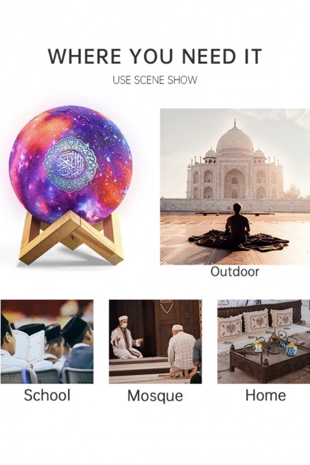 Koranisk nattlampe Månelampe Galaxy QB512 med høyttaler Koran Bluetooth kobler til Android og iOS - Equantu QB512-Veilleuse Coranique-Safwa Boutique