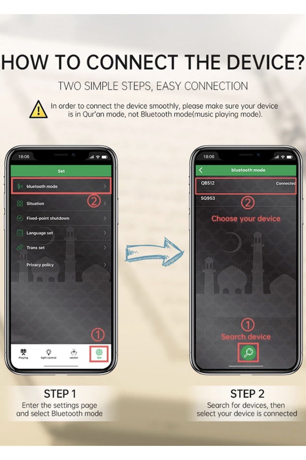 Koranisk nattlampa Galaxy QB512 månlampa med högtalare Koran Bluetooth ansluten till Android och iOS - Equantu QB512-Veilleuse Coranique-Safwa Boutique