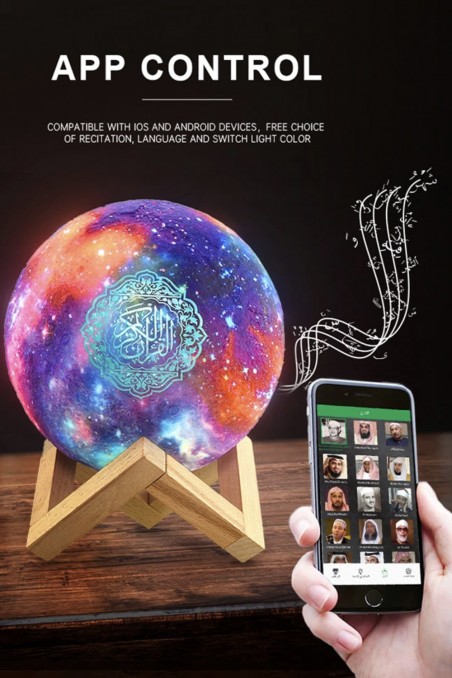 Koranisk nattlampe Månelampe Galaxy QB512 med høyttaler Koran Bluetooth kobler til Android og iOS - Equantu QB512-Veilleuse Coranique-Safwa Boutique
