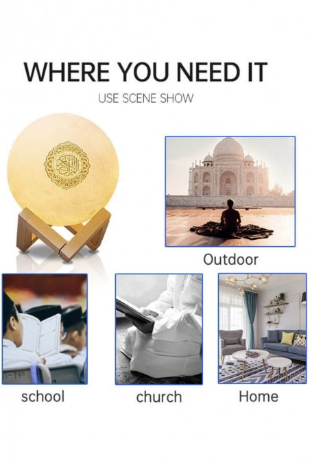 Koranisk Natlampe MP3 Månelampe SQ168 med Koran Bluetooth-højttaler forbundet til Android og iOS - Equantu SQ168-Veilleuse Coranique-Safwa Boutique