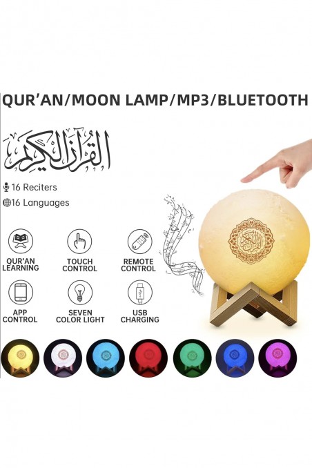 Koranisk Nattlampe MP3 Månelampe SQ168 med Koran Bluetooth-høyttaler koblet til Android og iOS - Equantu SQ168-Veilleuse Coranique-Safwa Boutique