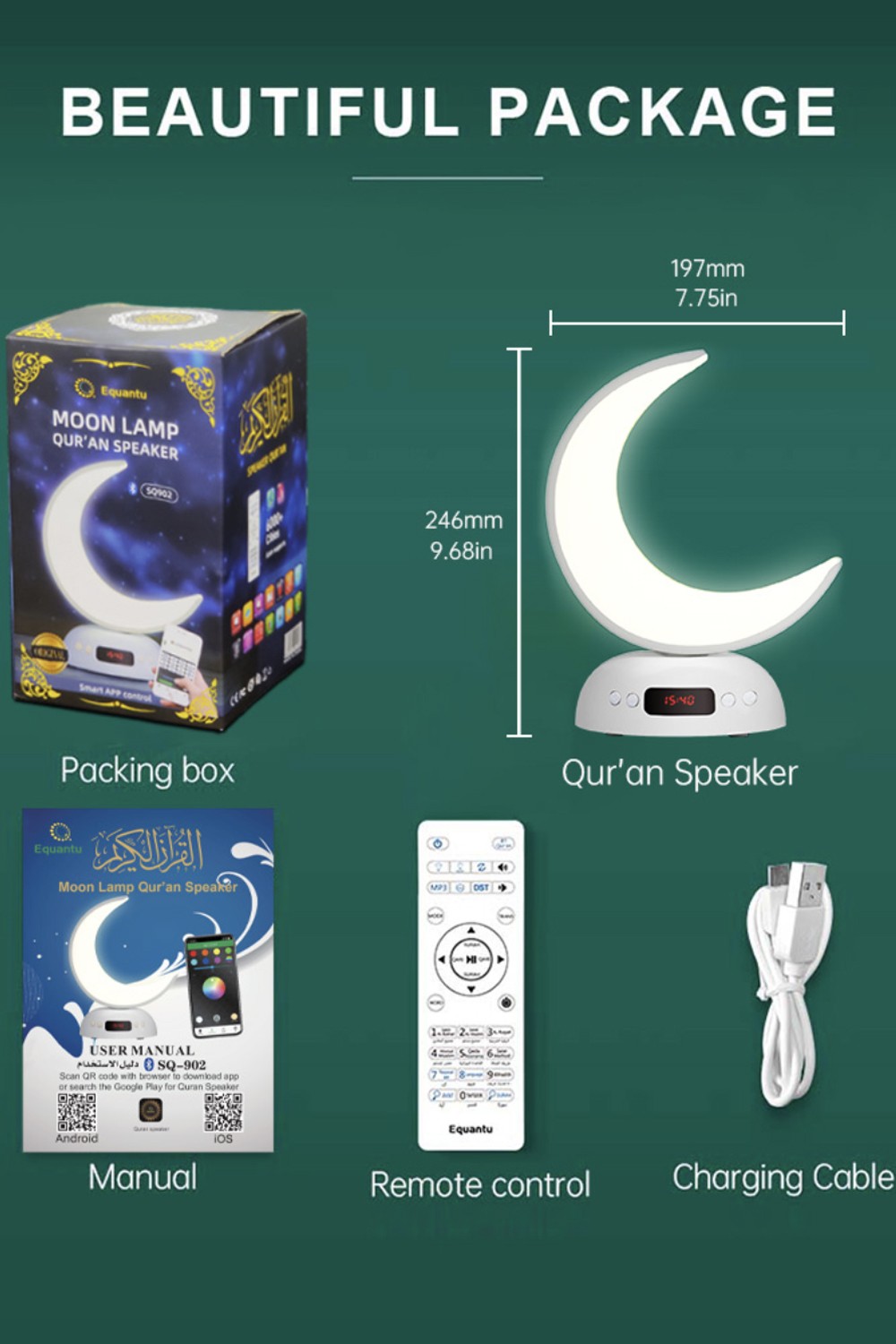 Veilleuse Coranique Lampe Lunaire SQ902 avec haut-parleur Coran Bluetooth connecte Android et iOS - Equantu SQ902-Veilleuse Coranique-Safwa Boutique