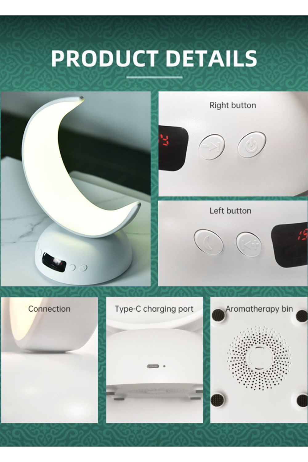 Koranisk Nattlampa Lunar SQ902 med Koran Bluetooth-högtalare ansluten till Android och iOS - Equantu SQ902-Veilleuse Coranique-Safwa Boutique