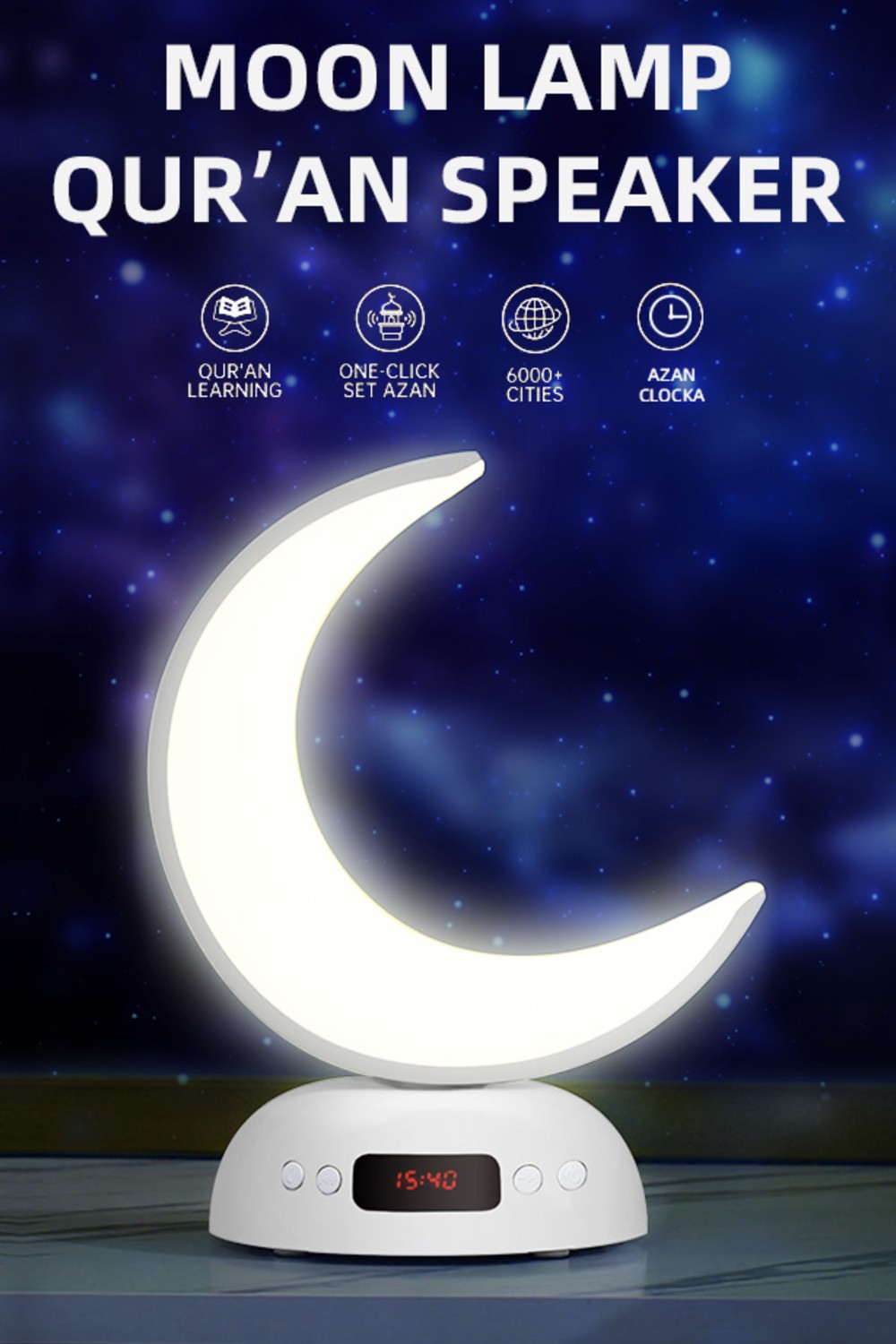 Luce Notturna Coranica Lampada Lunare SQ902 con altoparlante Coran Bluetooth collegato ad Android e iOS - Equantu SQ902-Veilleuse Coranique-Safwa Boutique