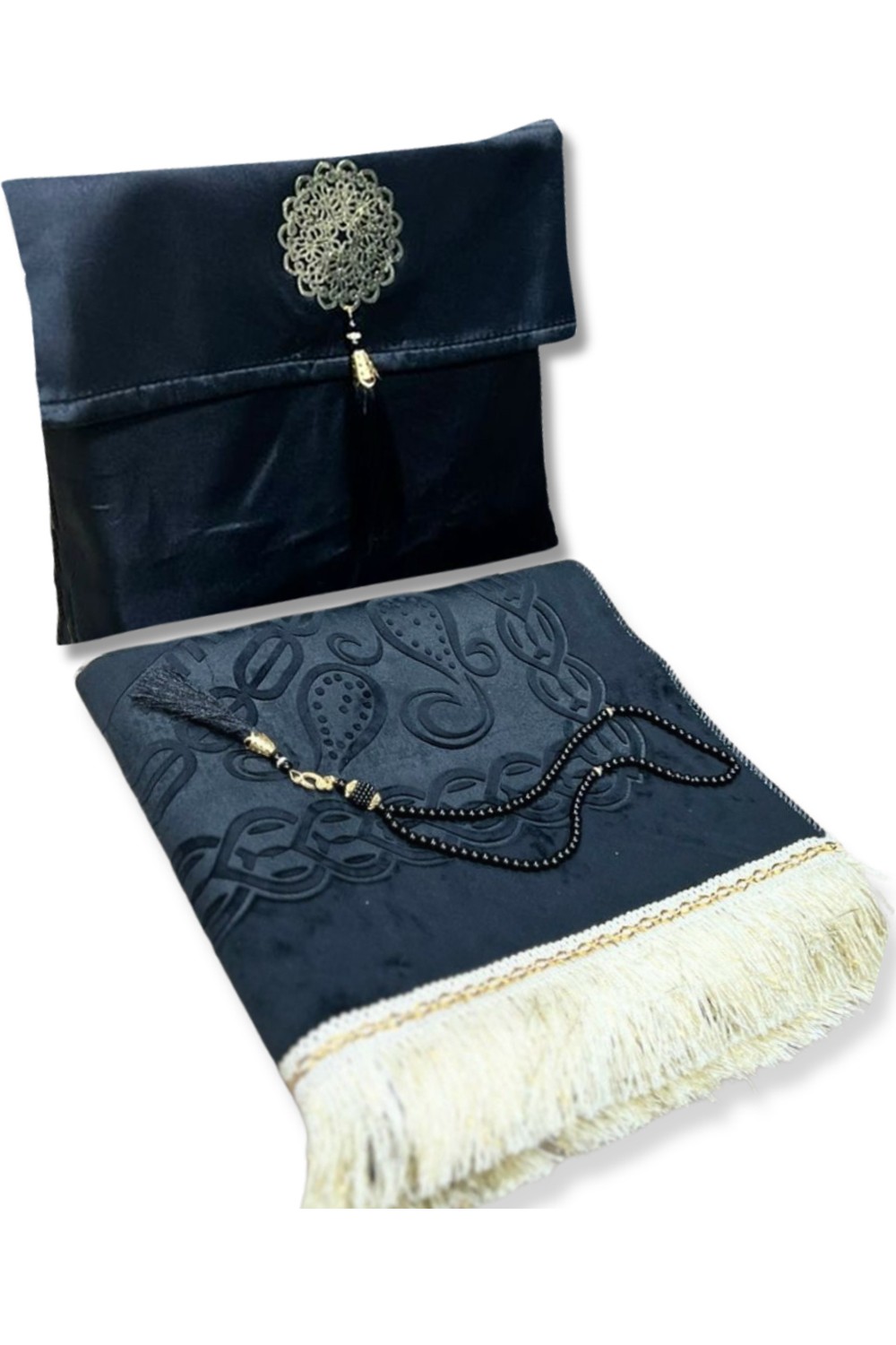 Elegant Gift Box Fabric Pouch Prayer Mat & Tasbih (Rosary) Luxury Velvet Sajada-Prayer Rugs Sejjada-Safwa Boutique