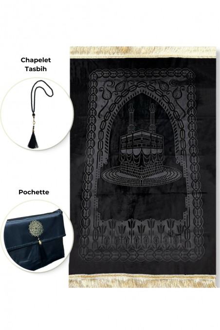 Elegant Gift Box Fabric Pouch Prayer Mat & Tasbih (Rosary) Luxury Velvet Sajada-Prayer Rugs Sejjada-Safwa Boutique