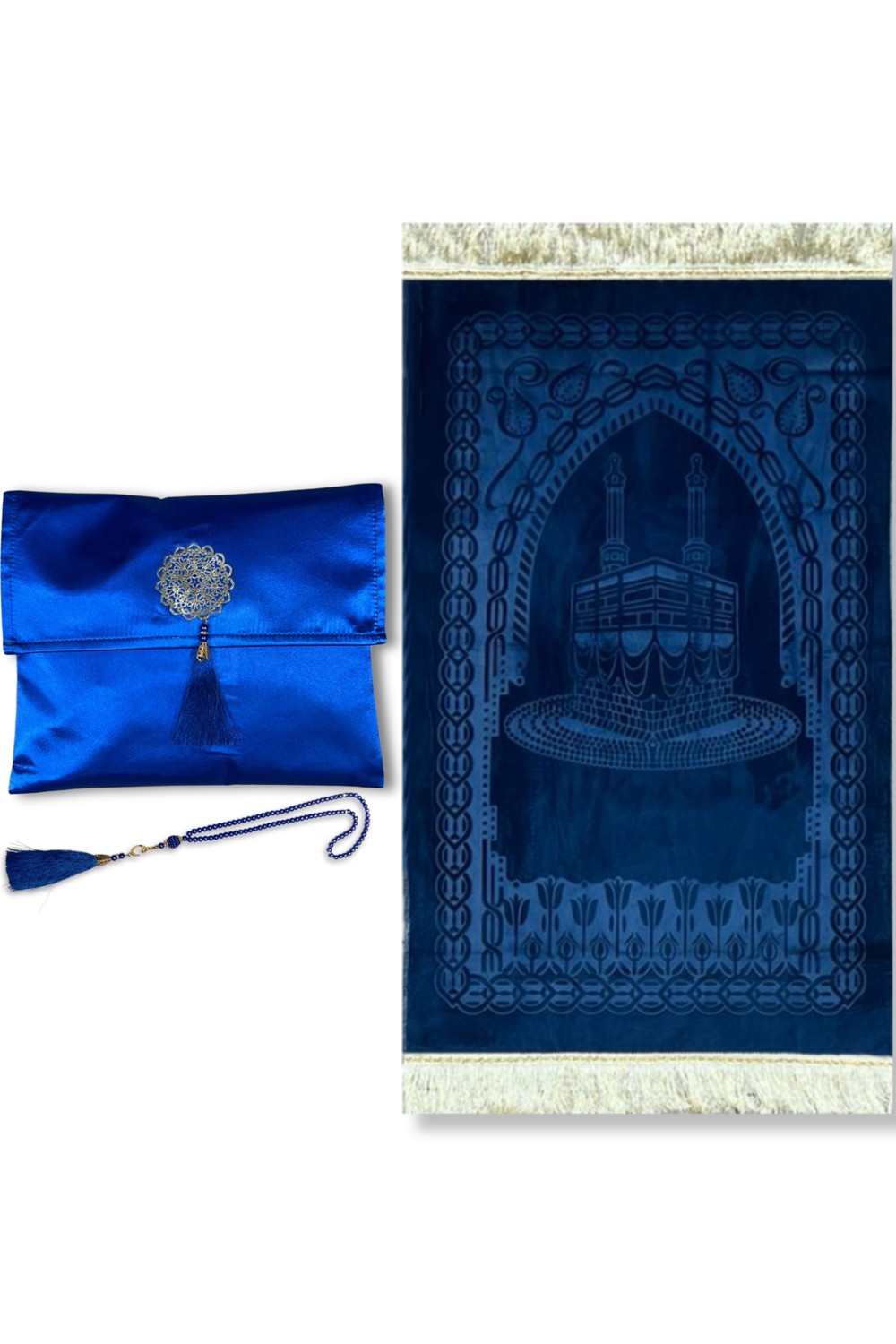 Elegant presentask Tygpåse Bönmatta & Tasbih (rosenkran) Sajada i lyxig sammet-Tapis de prière Sejjada-Safwa Boutique