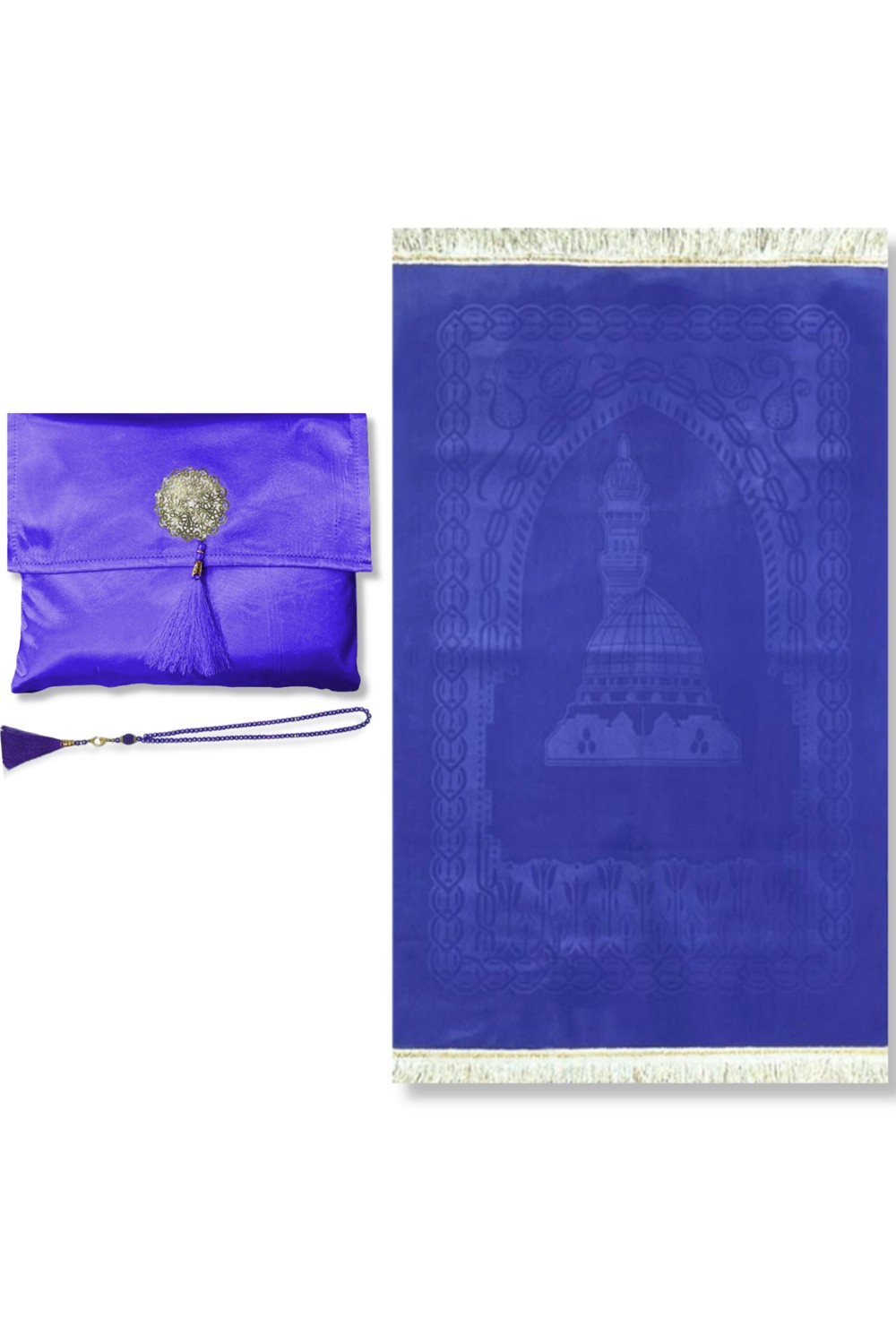 Elegant presentask Tygpåse Bönmatta & Tasbih (rosenkran) Sajada i lyxig sammet-Tapis de prière Sejjada-Safwa Boutique