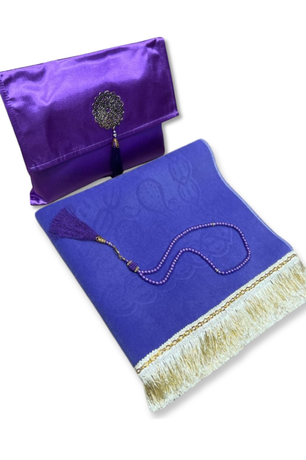Elegant presentask Tygpåse Bönmatta & Tasbih (rosenkran) Sajada i lyxig sammet-Tapis de prière Sejjada-Safwa Boutique