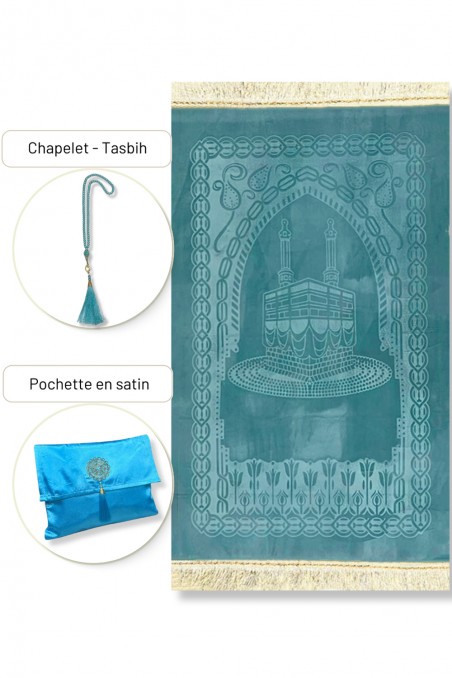 Elegant presentask Tygpåse Bönmatta & Tasbih (rosenkran) Sajada i lyxig sammet-Tapis de prière Sejjada-Safwa Boutique
