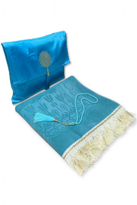 Elegant presentask Tygpåse Bönmatta & Tasbih (rosenkran) Sajada i lyxig sammet-Tapis de prière Sejjada-Safwa Boutique
