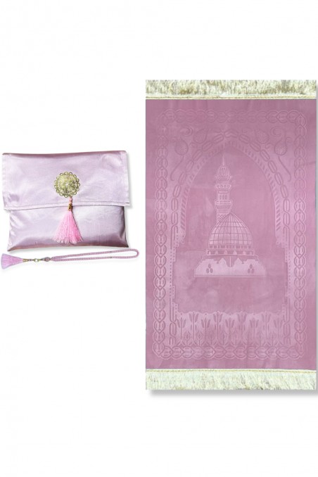Elegant presentask Tygpåse Bönmatta & Tasbih (rosenkran) Sajada i lyxig sammet-Tapis de prière Sejjada-Safwa Boutique