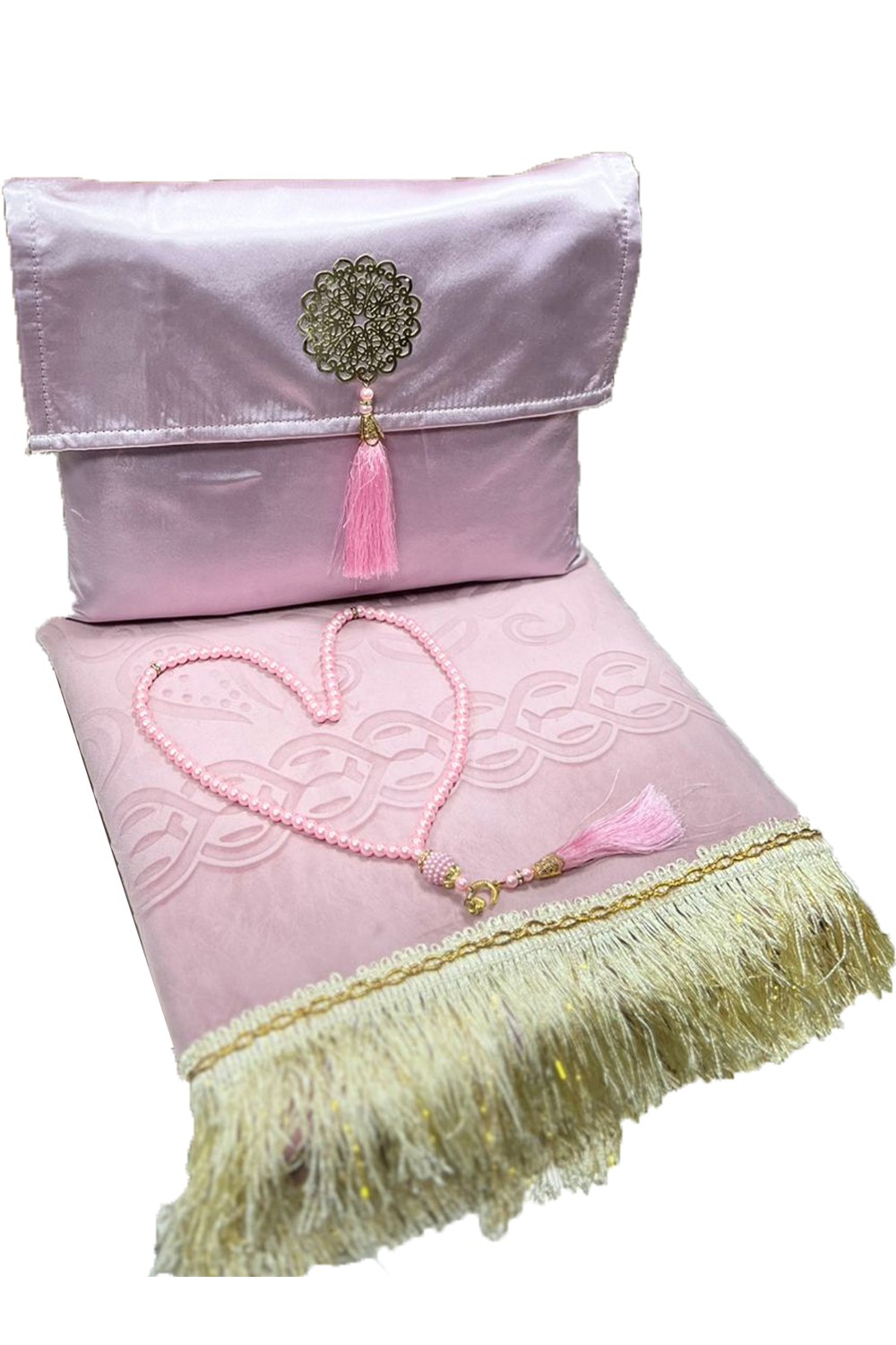 Elegant presentask Tygpåse Bönmatta & Tasbih (rosenkran) Sajada i lyxig sammet-Tapis de prière Sejjada-Safwa Boutique