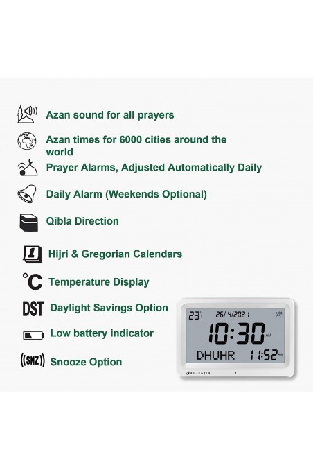 Relógio Adhan AL-FAJIA FAJ-113 (NOVO MODELO) 8 sons de oração Azan-Montre & Horloge Adhan-Safwa Boutique