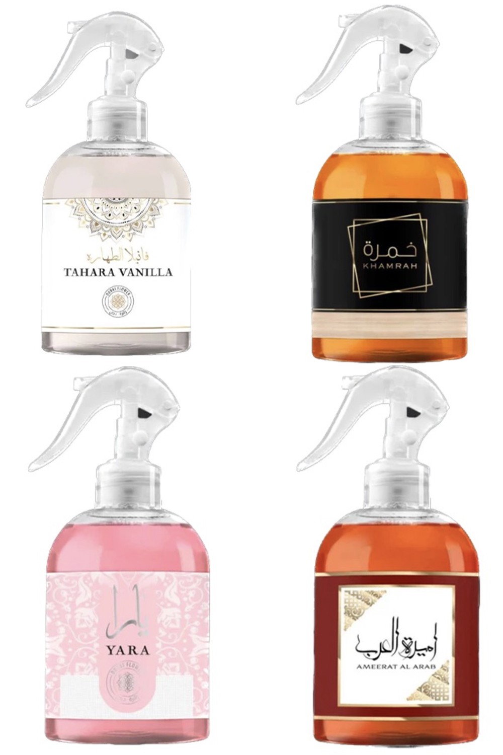 Conjunto de 4 Sprays para Tecidos Yara/Khamrah/Ameerat Al Araab/Tahara baunilha DUBAI FLOWER 250mL/8.45 Fl.oz - Lattafa-Parfum d'intérieur-Safwa Boutique