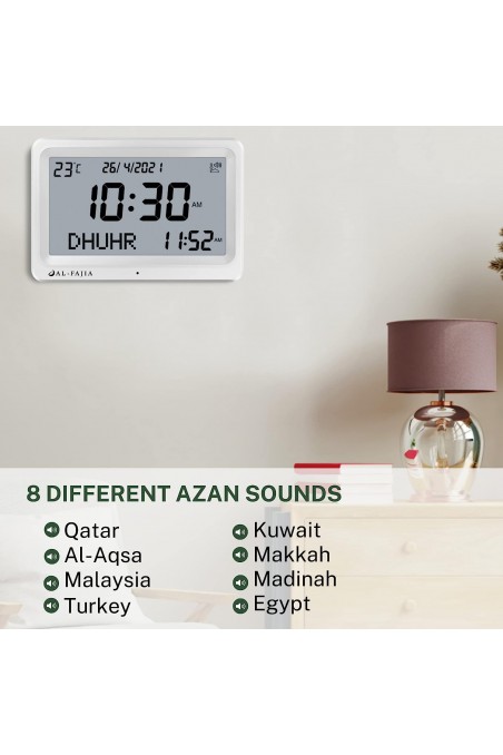 Reloj Adhan AL-FAJIA FAJ-113 (NUEVO MODELO) 8 sonidos de oración Azan-Montre & Horloge Adhan-Safwa Boutique