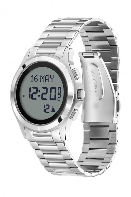 Relógio digital redondo Al Fajr WR-02 Inoxidável Prata (Lembrete de Orações, Qibla, Calendários...)-Montre & Horloge Adhan-Safwa Boutique