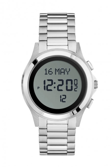 Relógio digital redondo Al Fajr WR-02 Inoxidável Prata (Lembrete de Orações, Qibla, Calendários...)-Montre & Horloge Adhan-Safwa Boutique