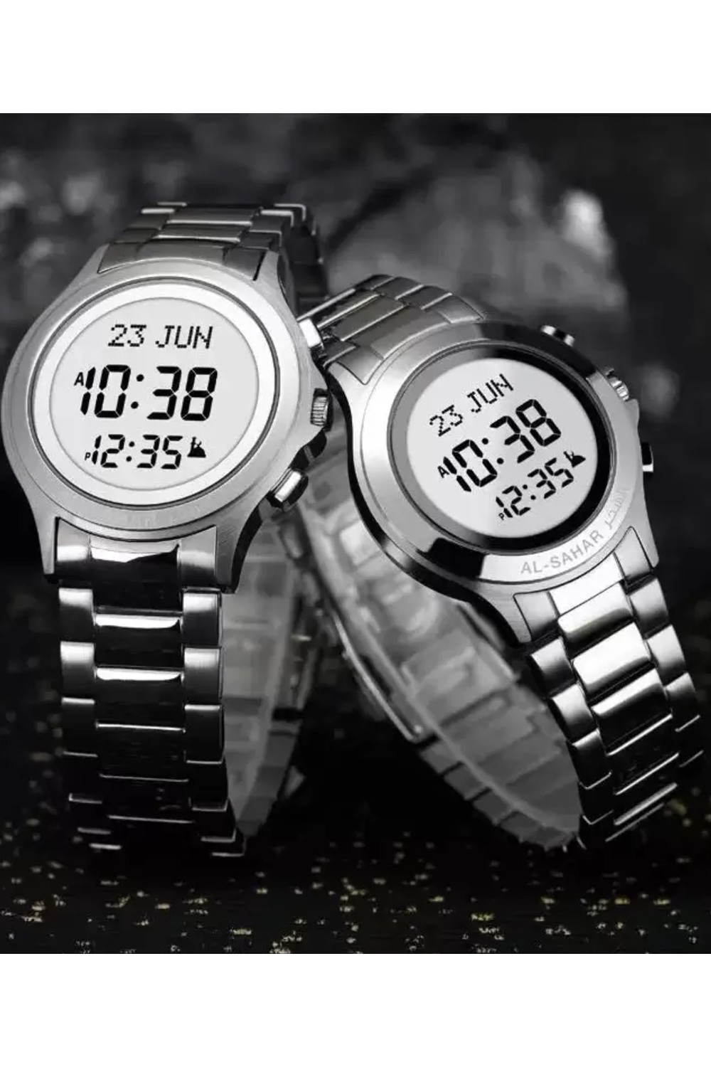 Relógio digital redondo Al Fajr WR-02 Inoxidável Prata (Lembrete de Orações, Qibla, Calendários...)-Montre & Horloge Adhan-Safwa Boutique