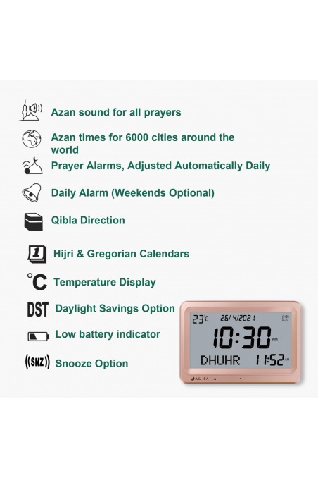 Adhan AL-FAJIA FAJ-113 Klok (NIEUW MODEL) 8 gebedsgeluiden Azan-Montre & Horloge Adhan-Safwa Boutique