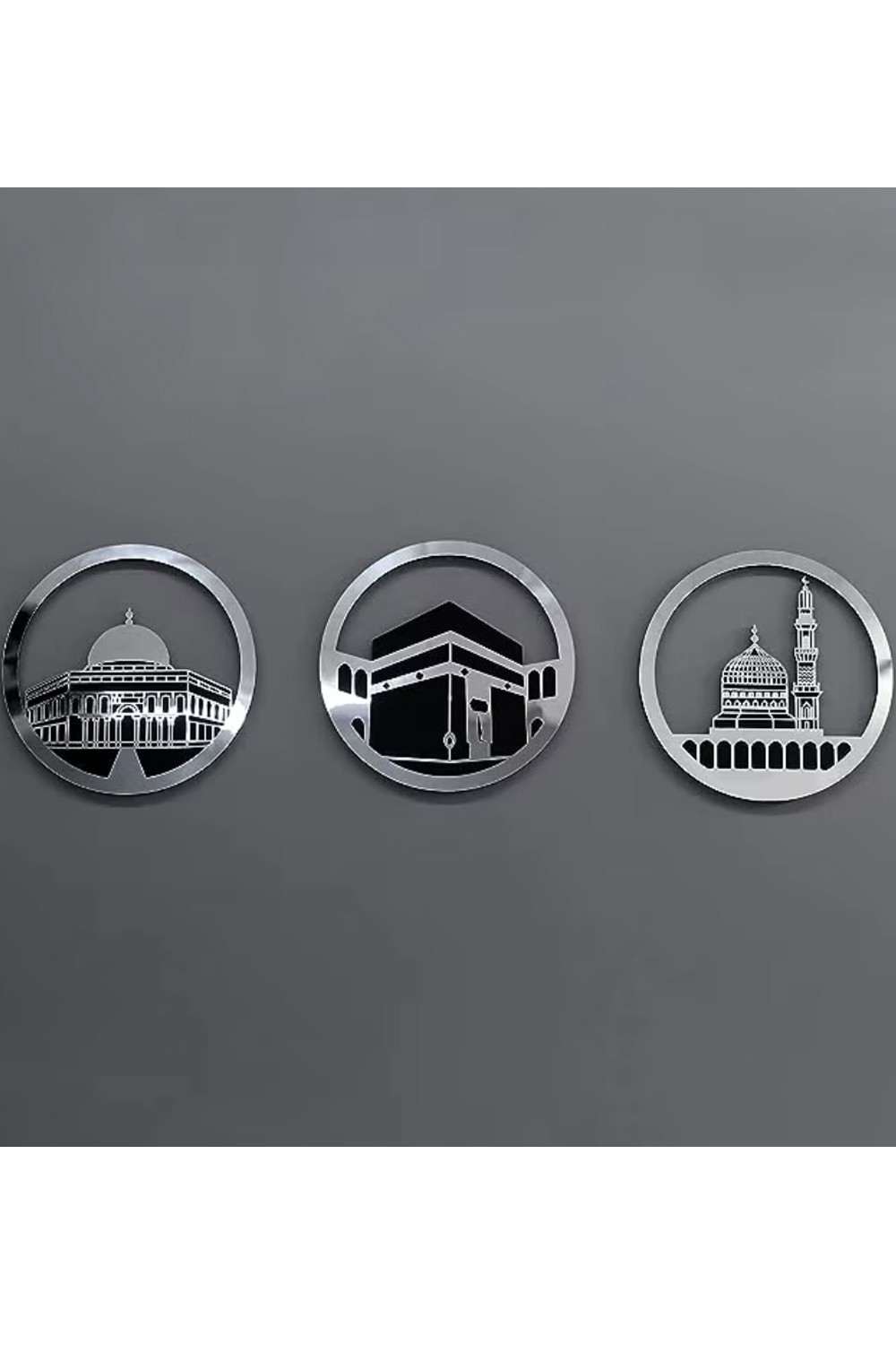 Samling av Rundt Islamsk Veggmaleri 30x30 cm - Masjid Al-Haram, Masjid Al-Aqsa, Masjid An-Nabawi | Islamsk Veggdekorasjon-Décoration islamique-Safwa Boutique