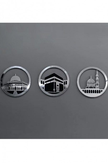 Samling av Rundt Islamsk Veggmaleri 30x30 cm - Masjid Al-Haram, Masjid Al-Aqsa, Masjid An-Nabawi | Islamsk Veggdekorasjon-Décoration islamique-Safwa Boutique