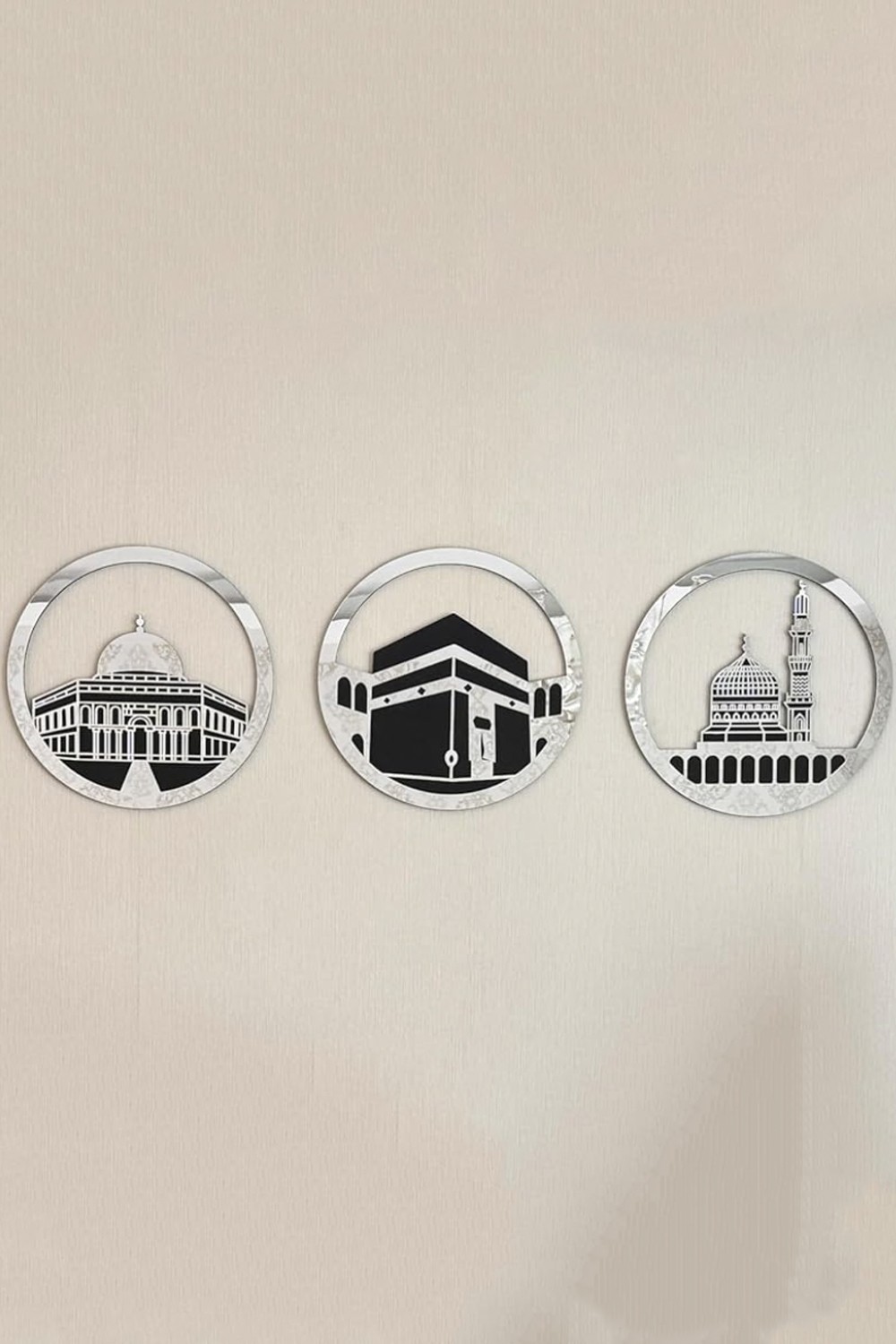 Samling af Rundt Islamisk Vægkunst 30x30 cm - Masjid Al-Haram, Masjid Al-Aqsa, Masjid An-Nabawi | Islamisk Vægdekoration-Décoration islamique-Safwa Boutique