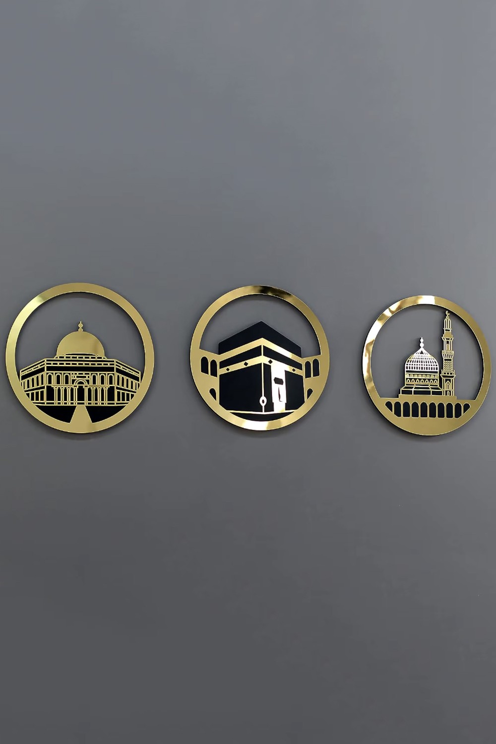 Islamisk Rund Väggkonst Set 30x30 cm - Masjid Al-Haram, Masjid Al-Aqsa, Masjid An-Nabawi | Islamisk Väggdekoration-Décoration islamique-Safwa Boutique