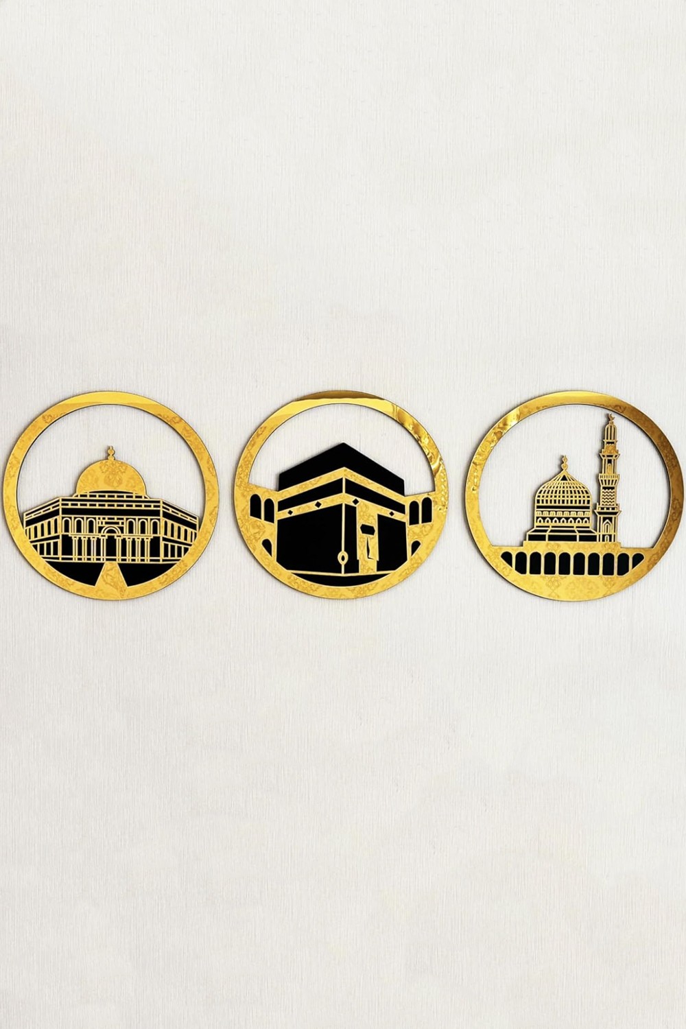 Samling av Rundt Islamsk Veggmaleri 30x30 cm - Masjid Al-Haram, Masjid Al-Aqsa, Masjid An-Nabawi | Islamsk Veggdekorasjon-Décoration islamique-Safwa Boutique