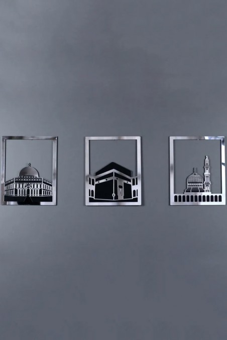 Islamisk Väggkonst Set - Rektangulär Ram 38x30 cm | Masjid Al-Haram, Masjid Al-Aqsa, Masjid An-Nabawi-Décoration islamique-Safwa Boutique